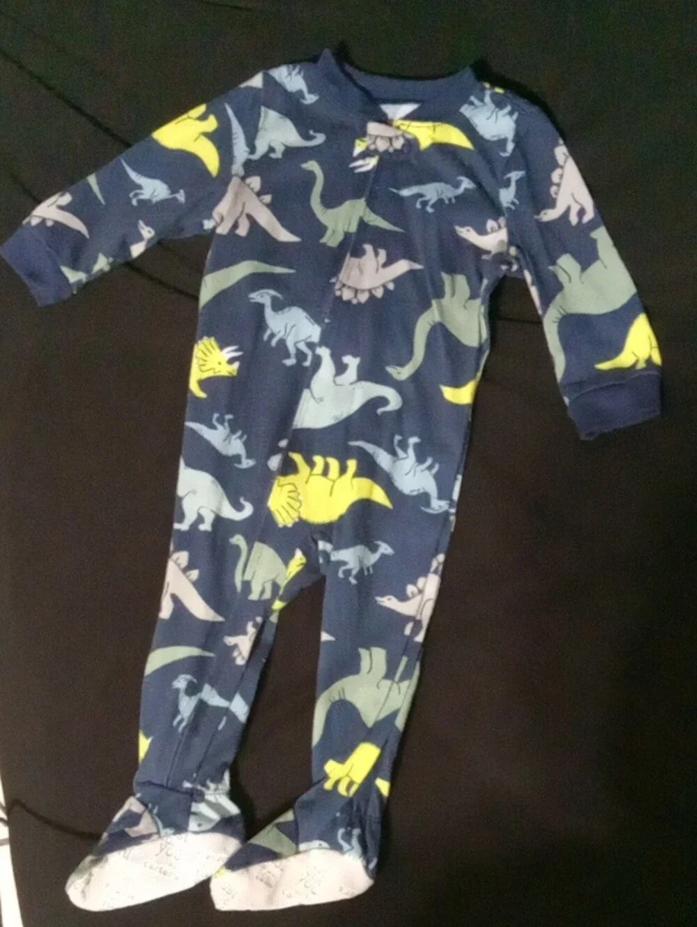 Carter's Navy & Sage Striped and Dino Footed One-Pieces